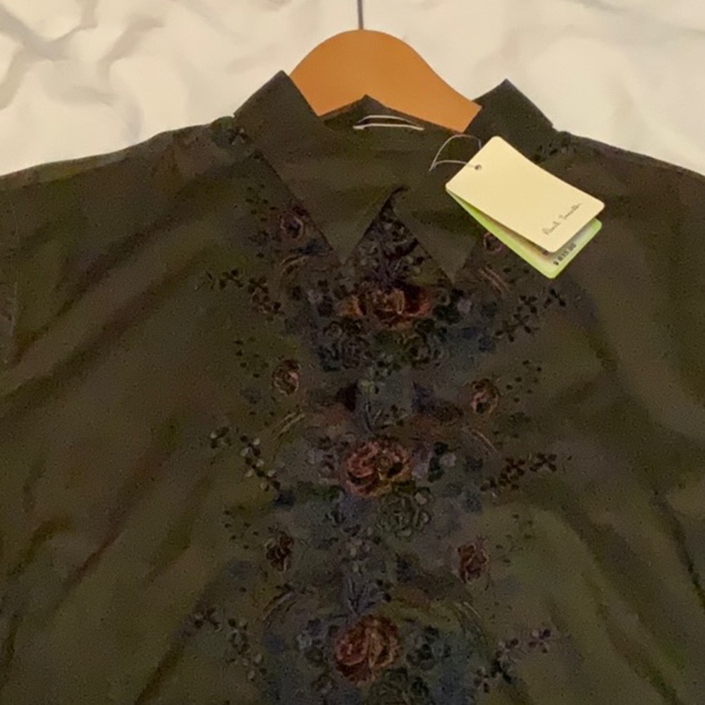 Paul Smith Black Button-Down Shirt with Floral Embroidery